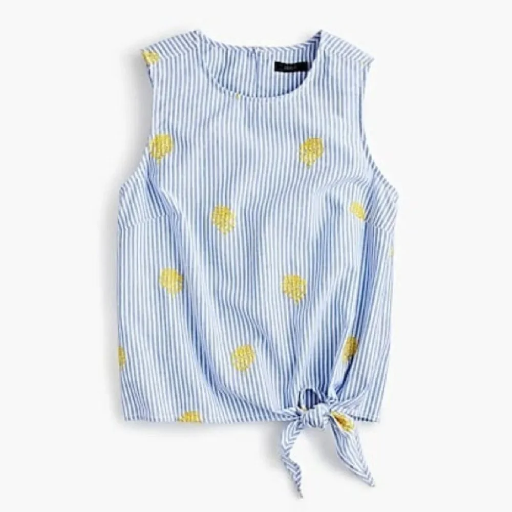 New J. Crew Embroidered Pineapple Side-tie top Medium M 8 - Picture 2 of 9